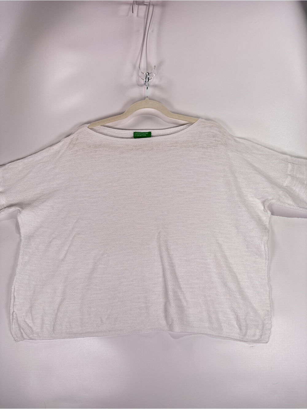 United Colors of Benetton Wide Sleeve Boat Neck Knit Top Linen Cotton White Med - Picture 3 of 10